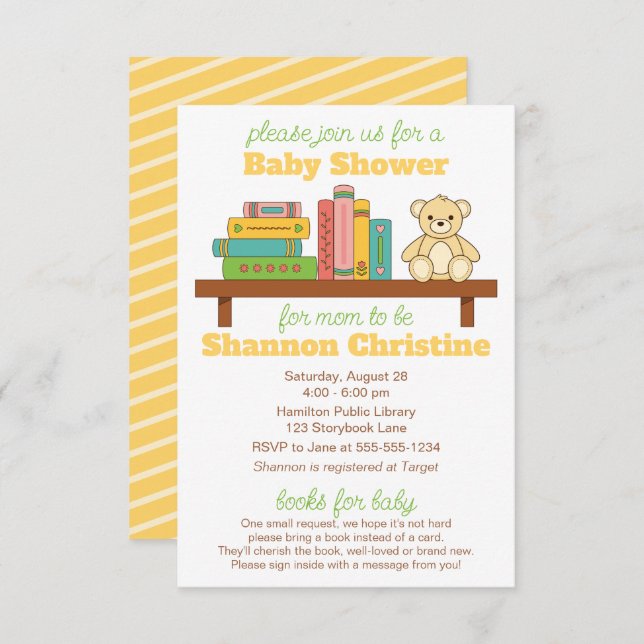 Invitación Baby Shower de libros | Libros para bebés (Anverso / Reverso)