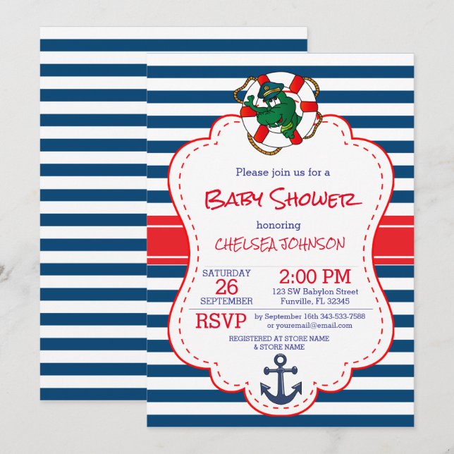 Invitación Baby Shower de ligador náutico cúrito (Anverso / Reverso)