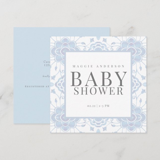 Invitación Baby Shower de Light Blue Square (Anverso / Reverso)