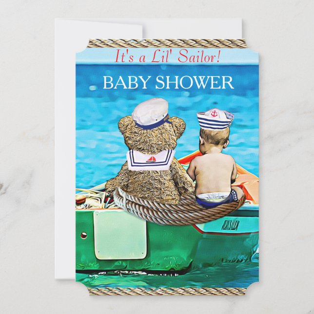Invitación Baby Shower de Lil' Sailor Boy (Anverso)