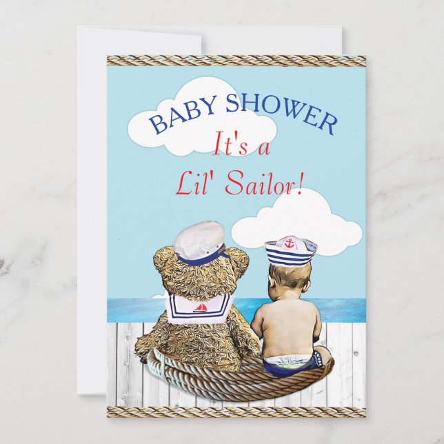 Invitación Baby Shower de Lil' Sailor Boy (Anverso)