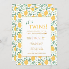 Invitación Baby Shower de limón amarillo con los gemelos