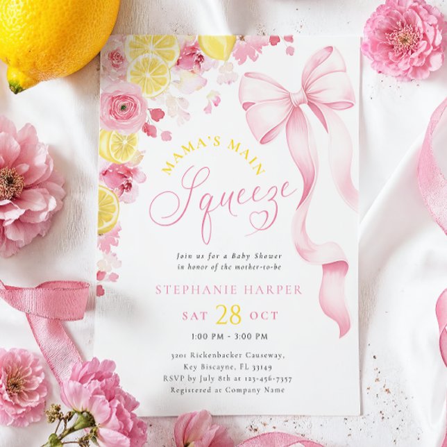Invitación Baby Shower de limón con flores rosadas (Subido por el creador)
