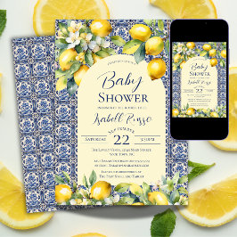 Invitación Baby Shower de limón de color azul italiano