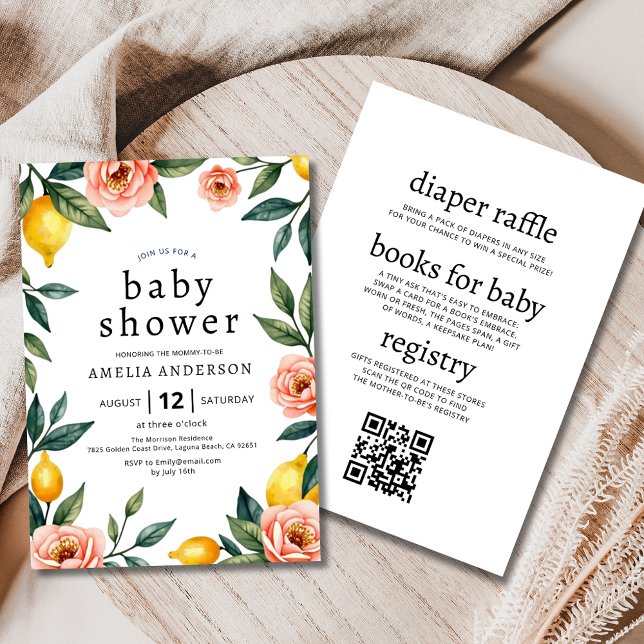 Invitación Baby Shower de limón floral amarillo rosa todo en  (Subido por el creador)