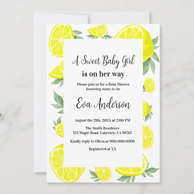 Invitación Baby Shower de limones elegantes (Anverso)