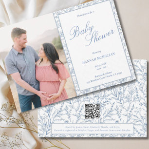 Invitación Baby Shower de línea azul botánica dibu
