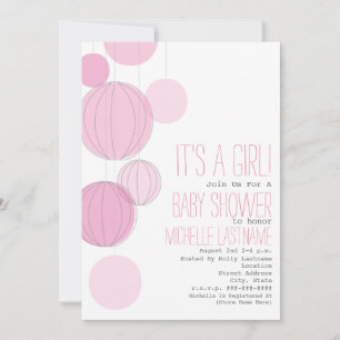Invitación Baby Shower de linternas rosadas