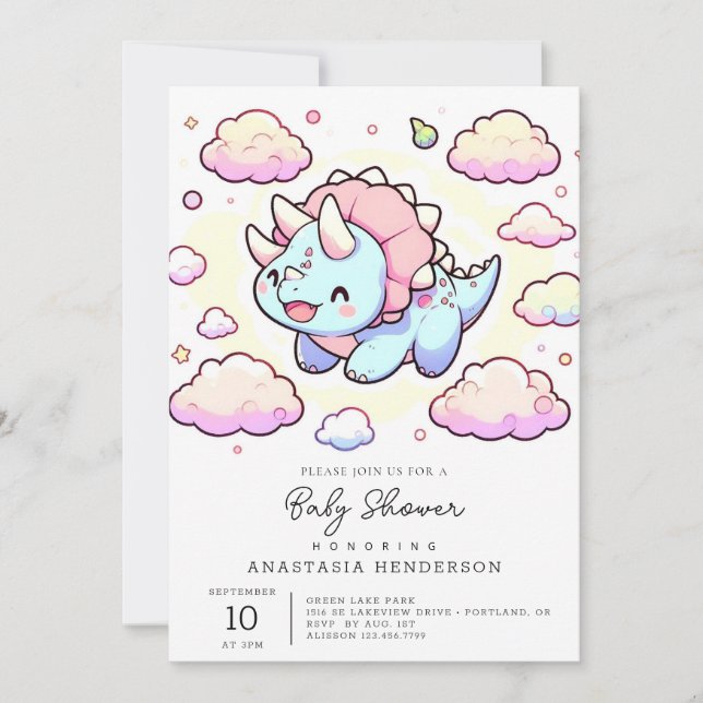 Invitación Baby Shower de Little Adorable Dinosaur (Anverso)