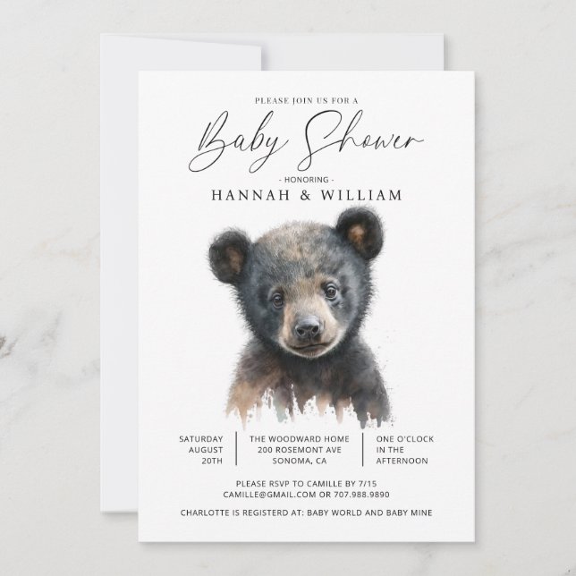 Invitación Baby Shower de Little Bear Cub (Anverso)