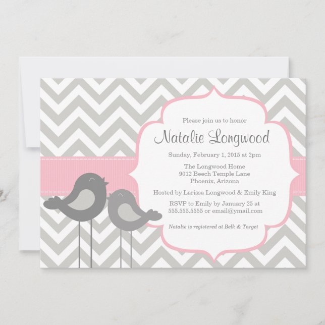 Invitación Baby Shower de Little Bird Chevron (Anverso)