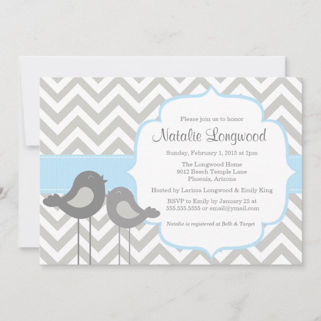 Invitación Baby Shower de Little Bird Chevron (Anverso)