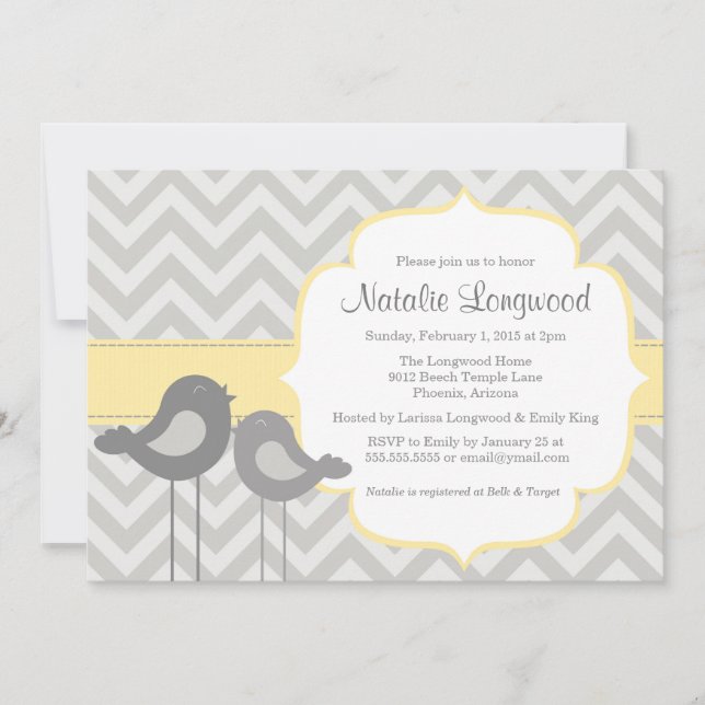 Invitación Baby Shower de Little Bird Chevron (Anverso)
