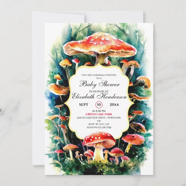 Invitación Baby Shower de Little Boho Mushroom (Anverso)