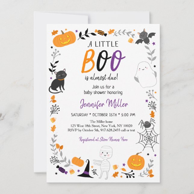 Invitación Baby Shower de Little Boo de Halloween (Anverso)