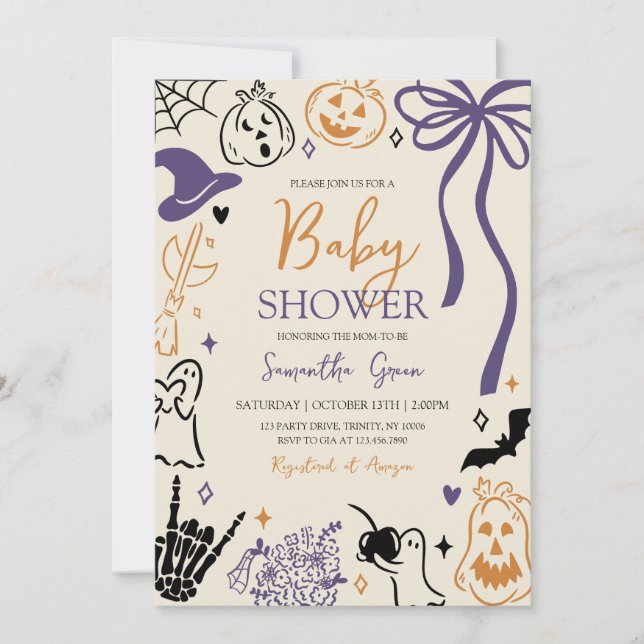Invitación Baby Shower de Little Boo de Halloween dibujado a  (Anverso)