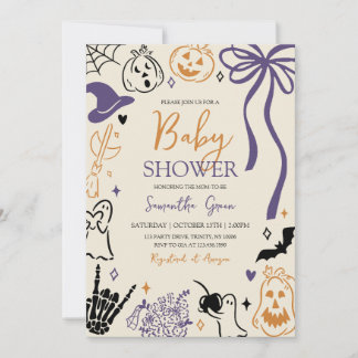 Invitación Baby Shower de Little Boo de Halloween dibujado a 