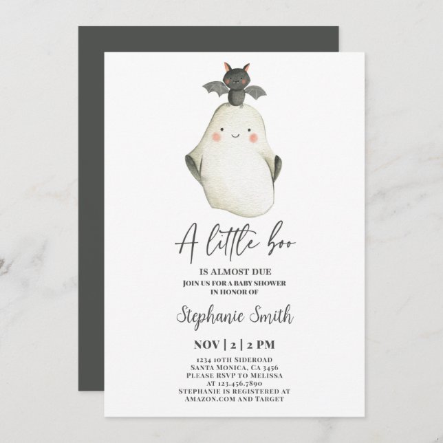 Invitación Baby Shower de Little Boo Ghost Hallowe (Anverso / Reverso)