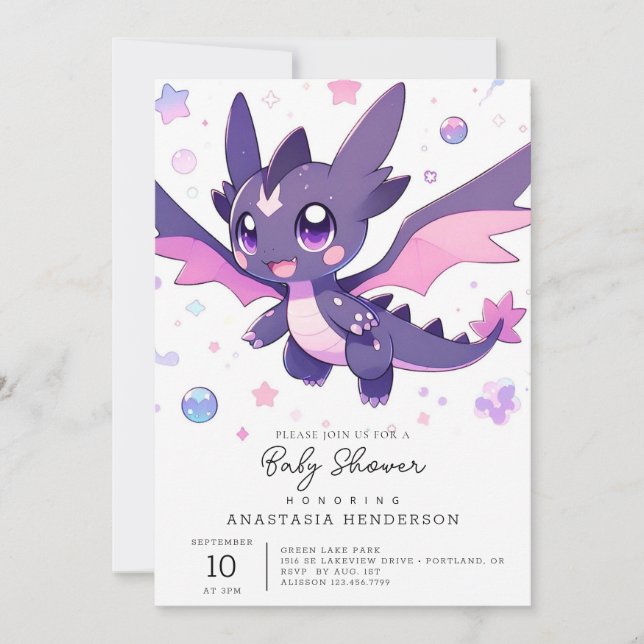 Invitación Baby Shower de Little Dragon (Anverso)