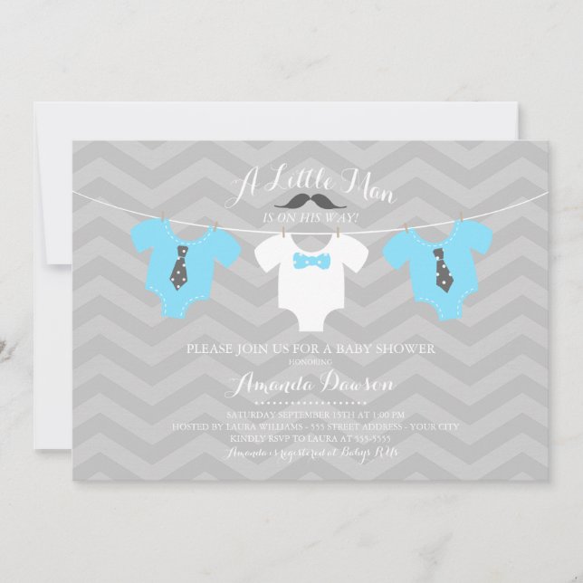 Invitación Baby Shower de Little Man (Anverso)