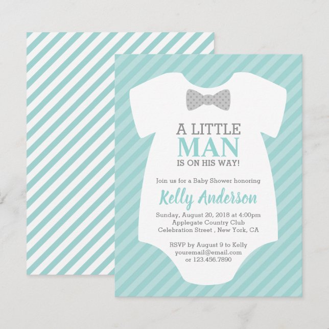 Invitación Baby Shower de Little Man Boy - Azul (Anverso / Reverso)