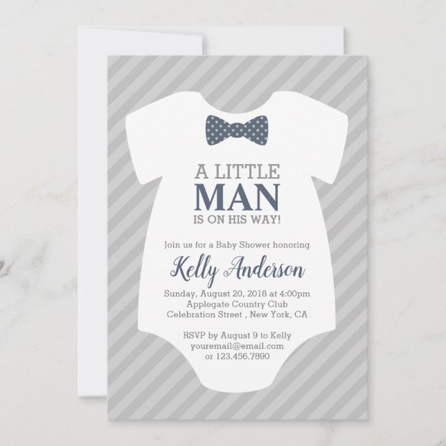 Invitación Baby Shower de Little Man Boy - Gris az (Anverso)