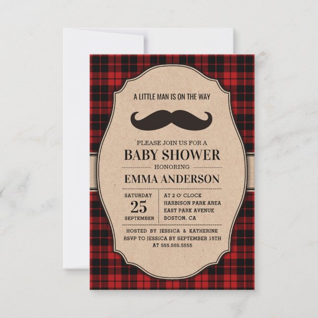 Invitación Baby Shower de Little Man Boy - Mustach (Anverso)