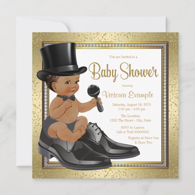 Invitación Baby Shower de Little Man de la etnia del oro negr (Anverso)