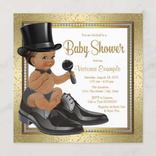 Invitación Baby Shower de Little Man de la etnia del oro negr