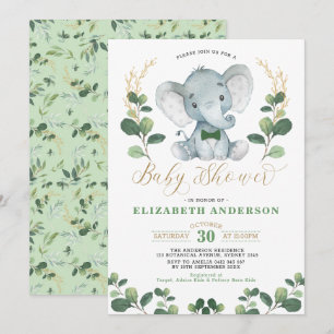 Invitación Baby Shower de Little Man Elephant Greenery Boy Go