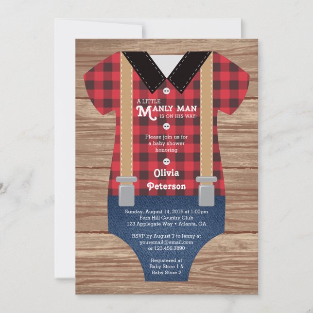 Invitación Baby Shower de Little Man, Lumberjack (Anverso)