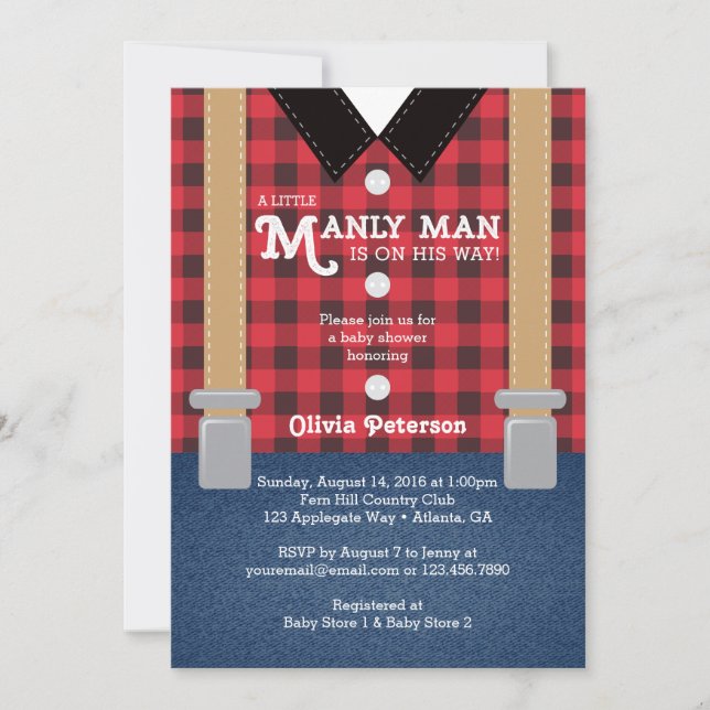 Invitación Baby Shower de Little Man, Lumberjack (Anverso)