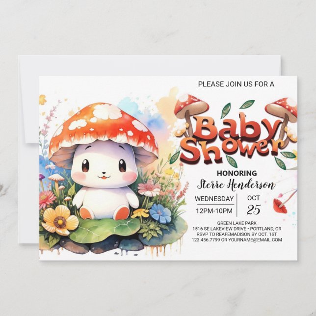 Invitación Baby Shower de Little Mushroom encantado por el bo (Anverso)