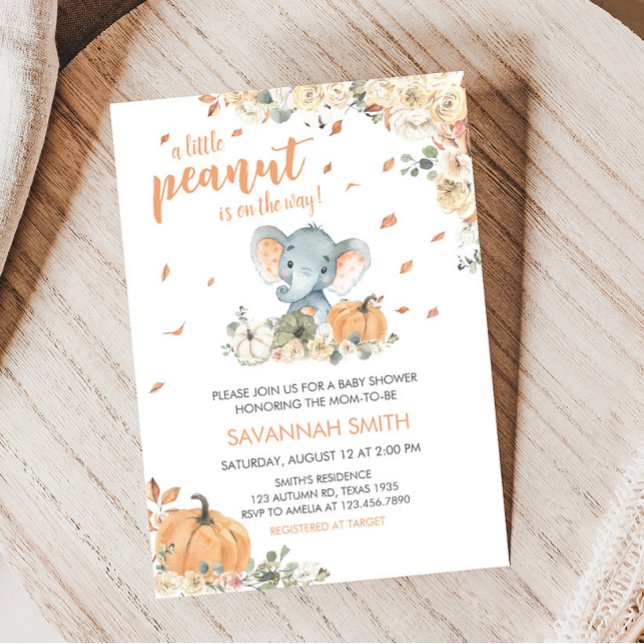 Invitación Baby Shower de Little Peanut Elephant (Fall Elephant Baby Shower Invitation)