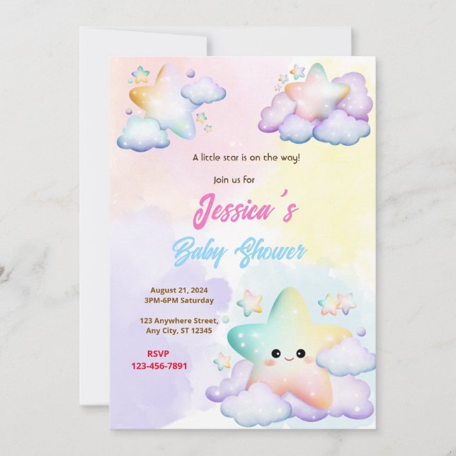Invitación Baby Shower de Little Star (Anverso)