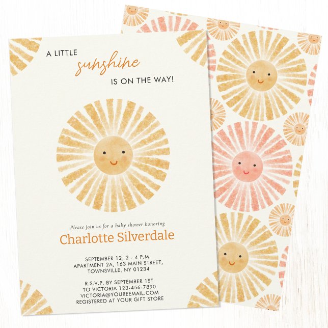 Invitación Baby Shower de Little Sunshine (Little Sunshine watercolor baby shower invitation with custom text )