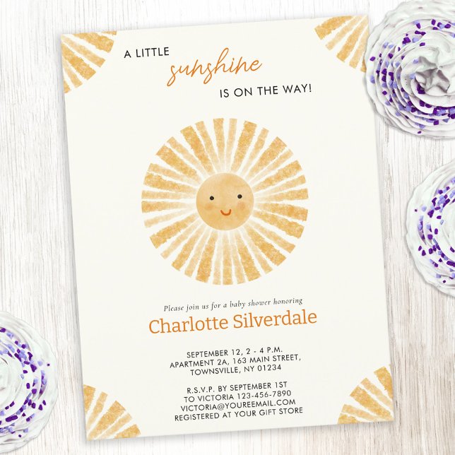 Invitación Baby Shower de Little Sunshine (Little Sunshine gender neutral baby shower invitation postcard with custom text)
