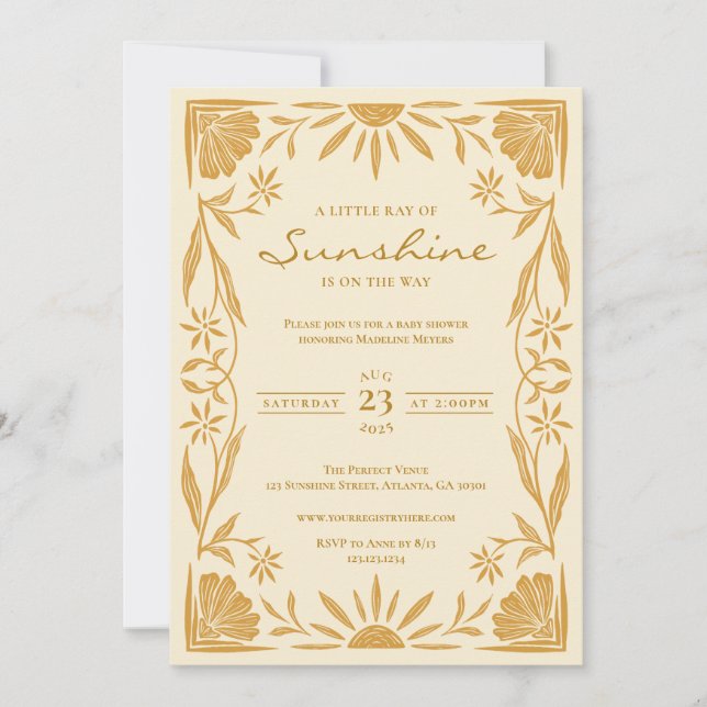 Invitación Baby Shower de Little Sunshine (Anverso)
