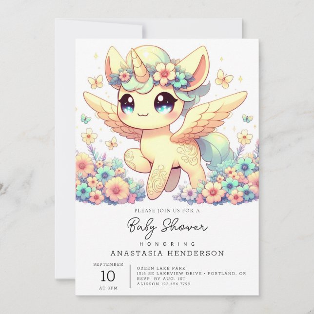 Invitación Baby Shower de Little Unicorn (Anverso)