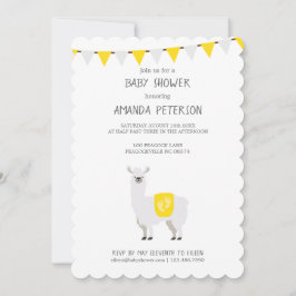 Invitación Baby Shower de Llama Neutral de Género Amarillo y 