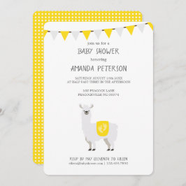 Invitación Baby Shower de Llama Neutral de Género Amarillo y