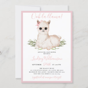 Invitación Baby Shower de Llama Rosa