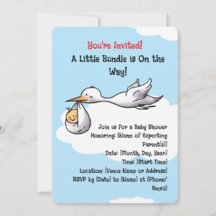 Invitación Baby Shower de llegada del bebé de la cigüeña dulc