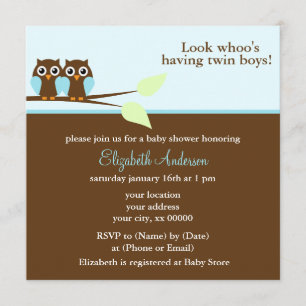 Invitación Baby Shower de lomos de búho azules