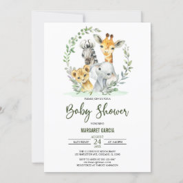 Invitación Baby Shower de los animales de la jungla de los le