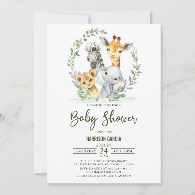 Invitación Baby Shower de los animales de la jungla de los le (Anverso)