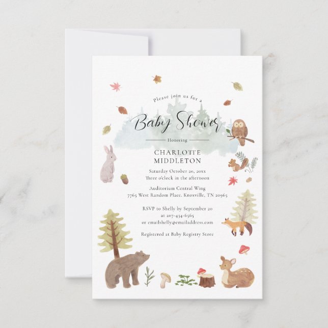 Invitación Baby Shower de los animales de Woodland otoño (Anverso)