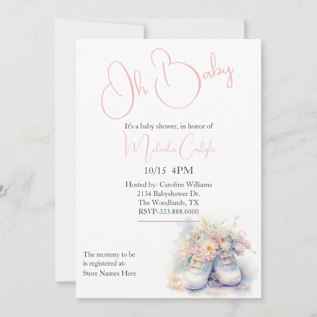 Invitación Baby Shower de los bebés blancos (Anverso)