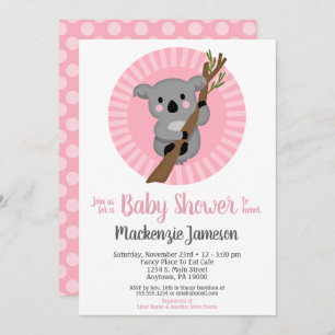 Invitación Baby Shower de los Chicas rosados Koala Bear