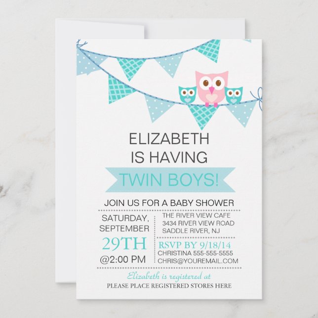 Invitación Baby Shower de los chicos de Blue Bunting Pennant  (Anverso)